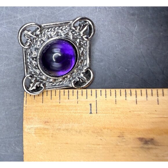 Vintage 80s Silver Blue Purple Faux Cabochon Tone Clip-On Earrings Lot 4 Pairs - Picture 11 of 13